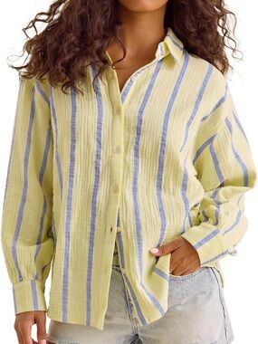 Light Yellow & Blue Striped Button-Down Shirt